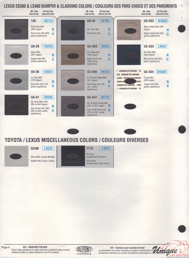 1993 Toyota Paint Charts DuPont 4